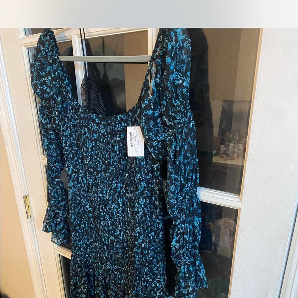 Floral Blue and Black Dress - NWT
